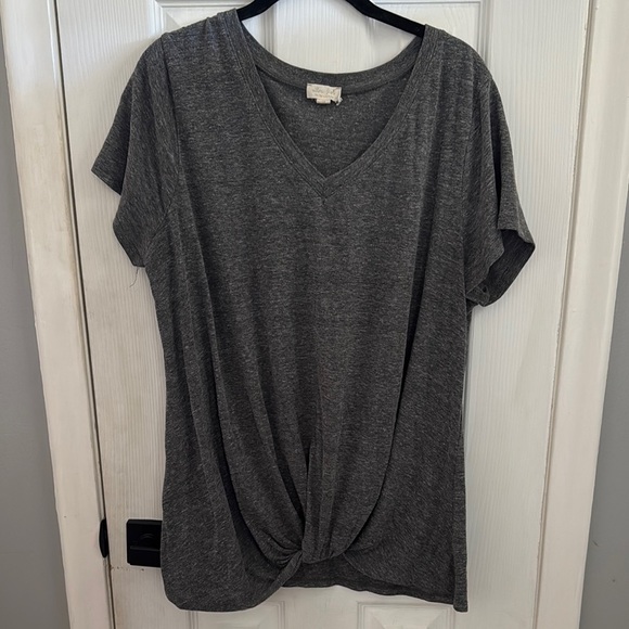 Ultra Flirt Charcoal Twist Front V-Neck Tee - Picture 1 of 5